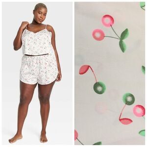 Colsie white cherry satin pajama tank short set sz L